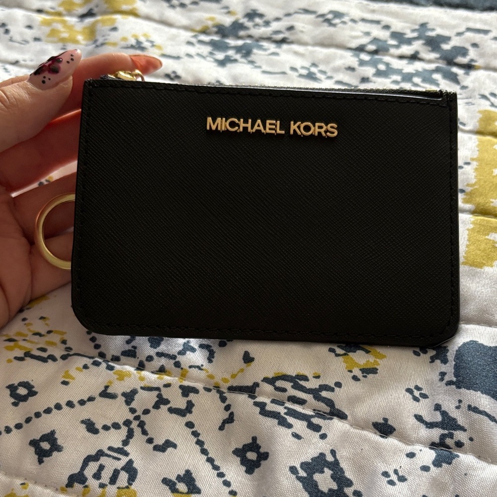 Michael Kors Black Card Wallet with Gold Accents